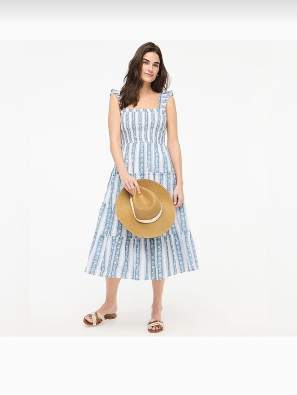 J. Crew Printed Smocked Midi Dress Medium